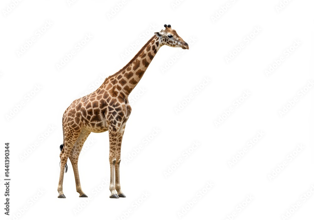 Obraz premium A full body shot of a giraffe standing tall against a bright white background in a studio setting