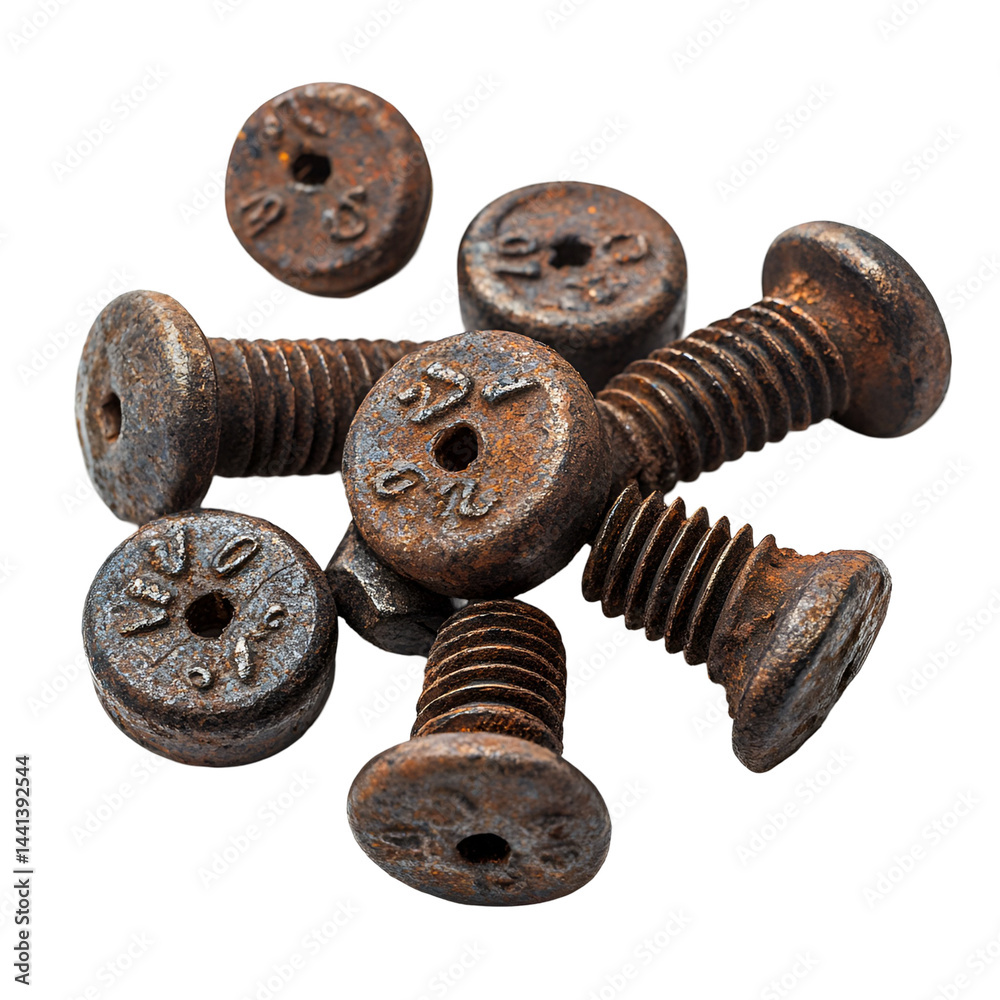 Rusty bolts and washers scattered on black background Rusty bolts and washers scattered on black background