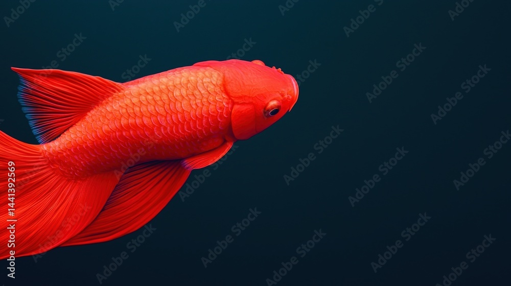 Obraz premium Bright red goldfish swimming gracefully against a dark, clear background.