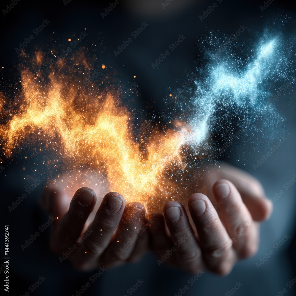 Human hands interact with a 3D holographic graph showing rising profits, set in a minimal high-tech environment with digital elements floating in the air.