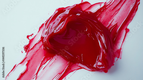 Wallpaper Mural Vibrant red transparent lotion flowing elegantly on pure white background, showcasing dynamic movement, fluidity, and glossy texture for stunning visuals. Torontodigital.ca