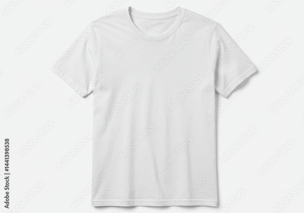 A simple white t shirt with short sleeves is displayed on a plain white background in a studio shot A simple white t shirt with short sleeves is displayed on a plain white background in a studio shot
