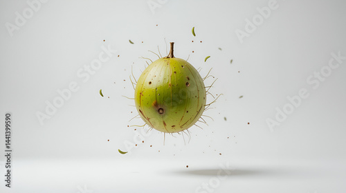 Young green coconut cluster levitate in the air isolated on white background