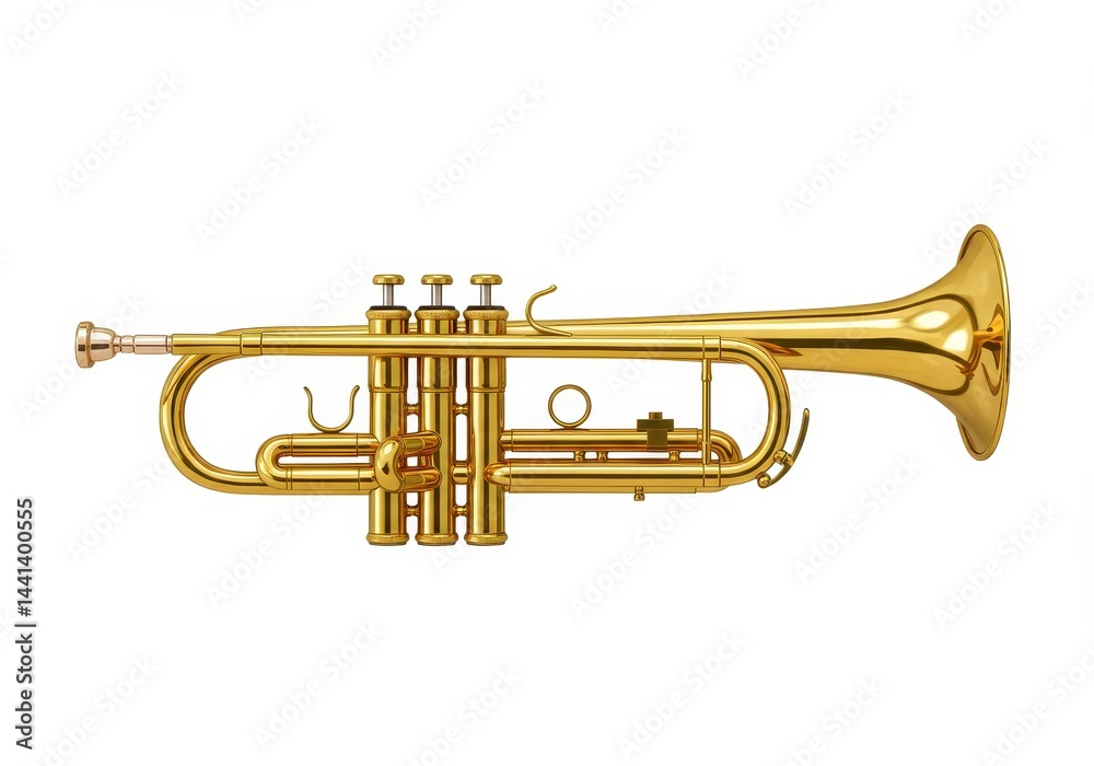 Obraz premium A shiny golden trumpet isolated on a white background showcasing its intricate details and design elements