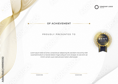 Elegant certificate of achievement template with golden shapes