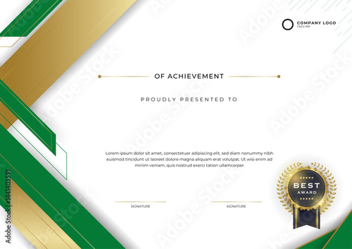 Elegant certificate of achievement template with golden shapes