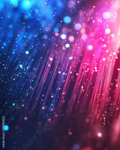 Abstract cosmic fiber optic light streaks with bokeh effects creating a vibrant and dynamic background that evokes a sense of futuristic energy and ethereal beauty