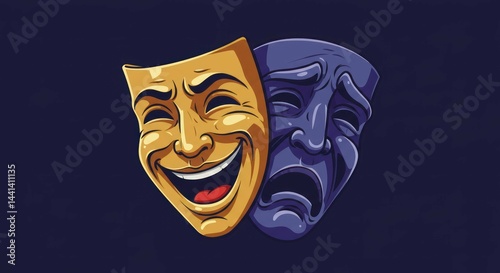 Cartoon masks representing comedy and tragedy. Illustration of emotion
