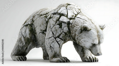 A stone bear statue cracking and crumbling, symbolizing a weakening bear market.