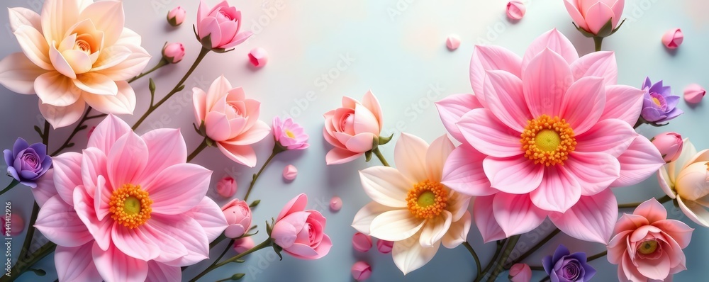 Beautiful flower arrangement in soft pastel colors, ideal for greeting cards, background, purple, greenery Beautiful flower arrangement in soft pastel colors, ideal for greeting cards, background, purple, greenery