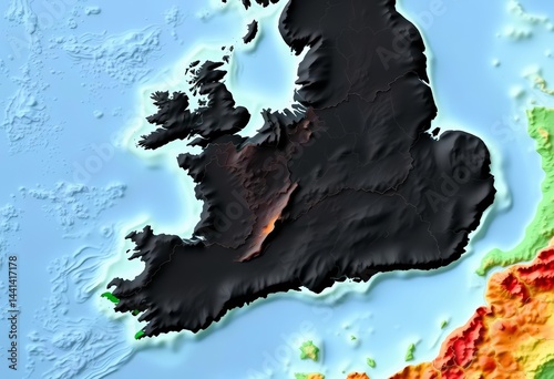 Black contour vector map of the UK, showing island detail, British Isles, design