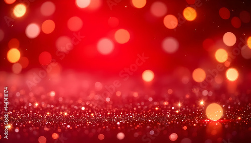 Festive Christmas Red and Gold Bokeh Lights Background with Sparkling Glitter, Perfect for Holiday Designs with Copy Space