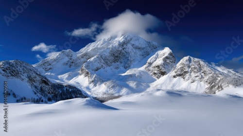 Wallpaper Mural Snowy mountain peaks against a vibrant blue sky.  Vast expanse of white snow blankets the landscape, with dramatic mountain ridges and a majestic summit Torontodigital.ca