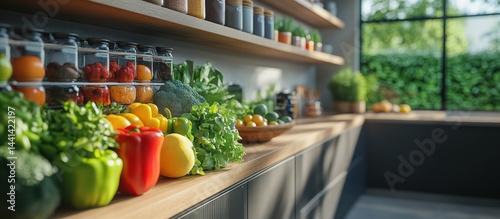 Fresh produce on kitchen counter, sunny window