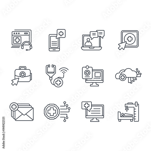 telemedicine icon set.vector.Editable stroke.linear style sign for use web design,logo.Symbol illustration.