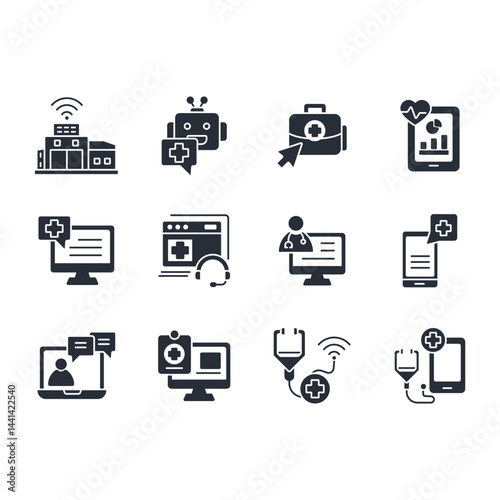 telemedicine icon set.vector.Editable stroke.linear style sign for use web design,logo.Symbol illustration.