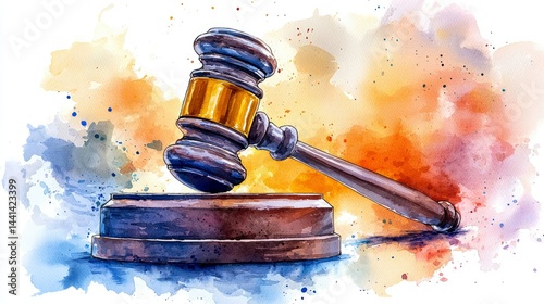 Watercolor Painting of a Gavel: Symbol of Justice