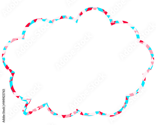 ステンドグラス風吹き出し　三角形模様　丸みのある雲形