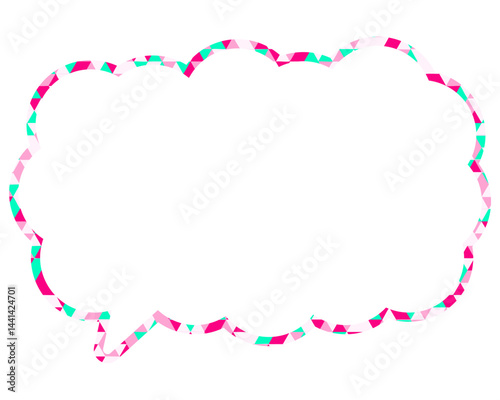 ステンドグラス風吹き出し　三角形模様　細長い雲形