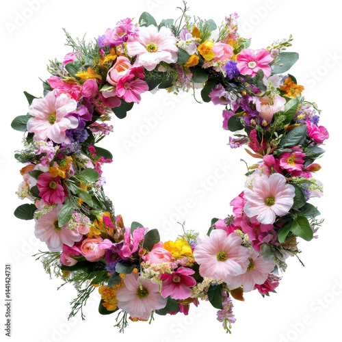 A decorative flower wreath in a variety of colors.