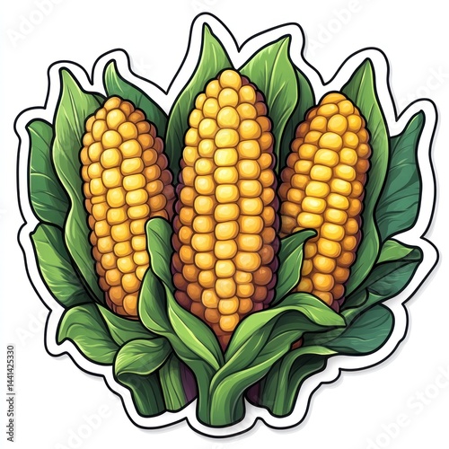 Sweet Corn Trio: A Vibrant Illustration of Freshly Harvested Maize