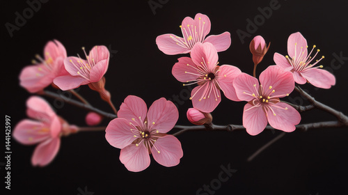 Wallpaper Mural Pink cherry blossoms in full bloom on dark background create striking contrast, highlighting their delicate petals and vibrant color. image captures essence of spring and renewal Torontodigital.ca