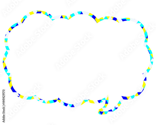 ステンドグラス風吹き出し　三角形模様　細長い雲形