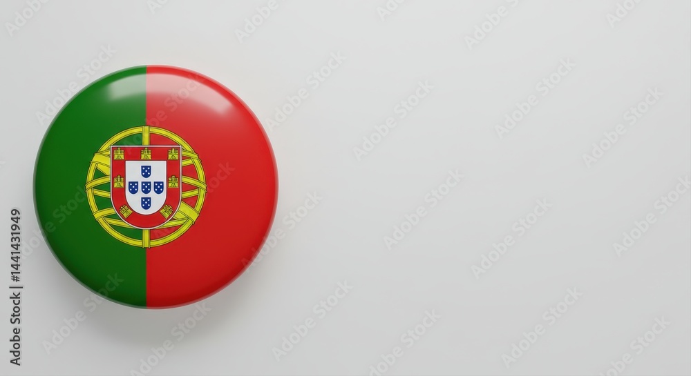 Naklejka premium Portugal Flag abstract Circle pin symbol badge isolated on grey white studio background