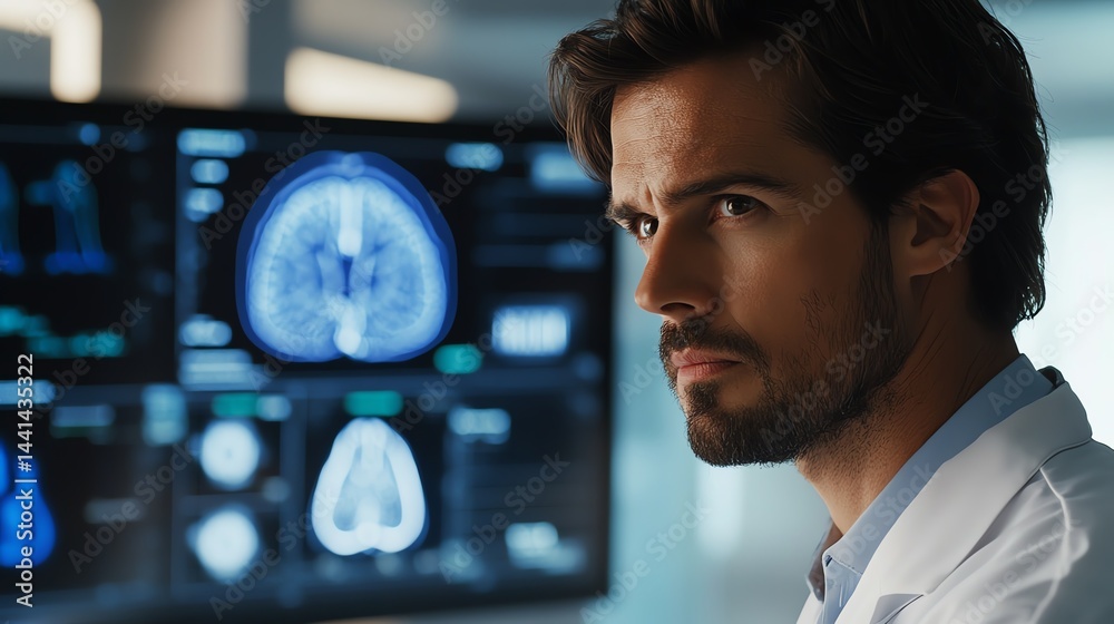 Doctor leveraging an AI system to predict disease progression and recommend proactive interventions.