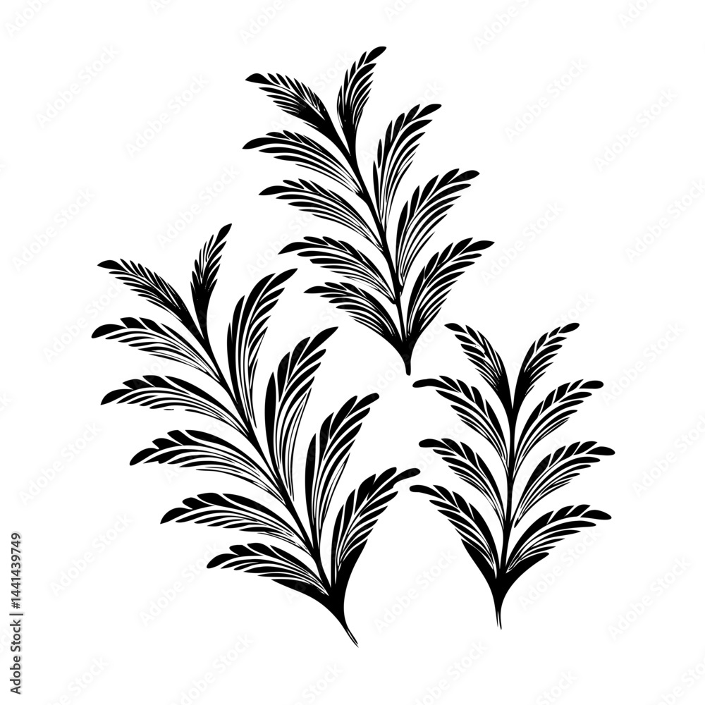 Fototapeta premium Vector gold leaves on white background isolated. Wavy drawn line branches, nature, plants luxury design elements. Modern floral art deco seamless pattern. Vector damask illustration with leaves. 