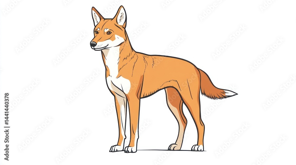 Fototapeta premium Australian dingo, profile view, wildlife illustration