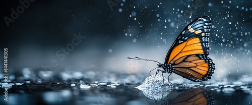 Majestic butterfly in a misty rain photo