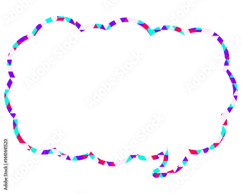 ステンドグラス風吹き出し　三角形模様　細長い雲形