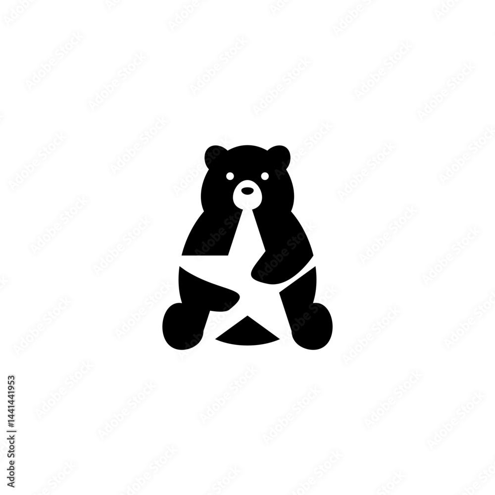 Fototapeta premium Bear holding a star illustration negative space logo design template