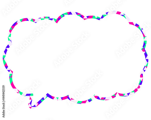 ステンドグラス風吹き出し　三角形模様　細長い雲形