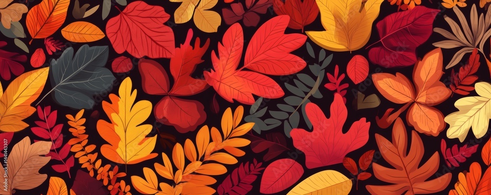 Fototapeta premium Colorful autumn leaves pattern on a dark background