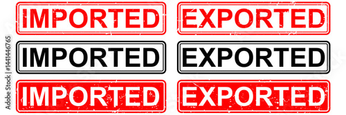 Imported and exported grunge stamped vector for trade documentation, cargo labeling, and customs clearance. Ideal for global logistics, shipping, and international freight handling.