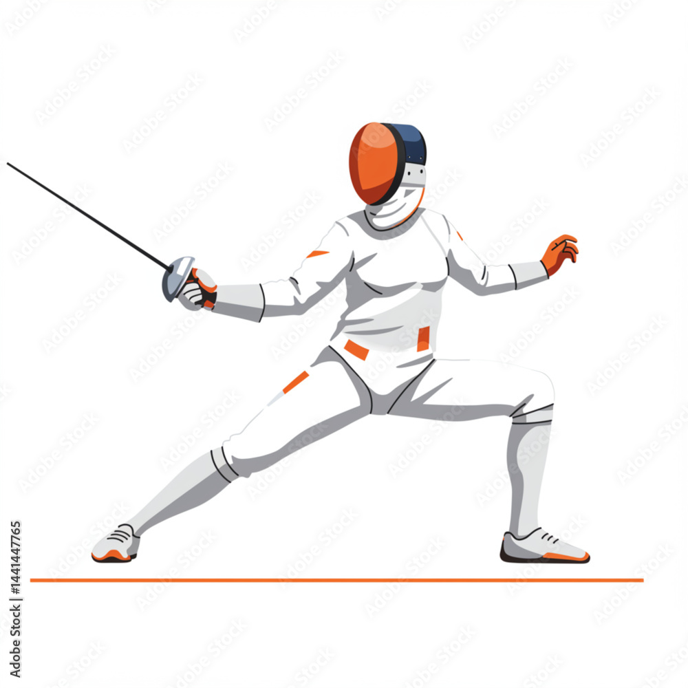 Fototapeta premium Dynamic Fencing Athlete in Lunging Pose – Stylized Vector Illustration with Rapier Sword and Energetic Movement