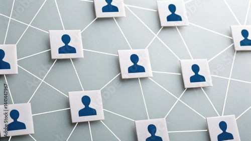 Abstract network of connected people icons symbolizing social or professional networking on a light background.