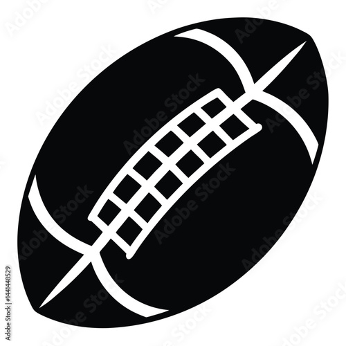 A black and white outline illustration of an American football, shown in a stylized manner with a focus on its shape and the laces