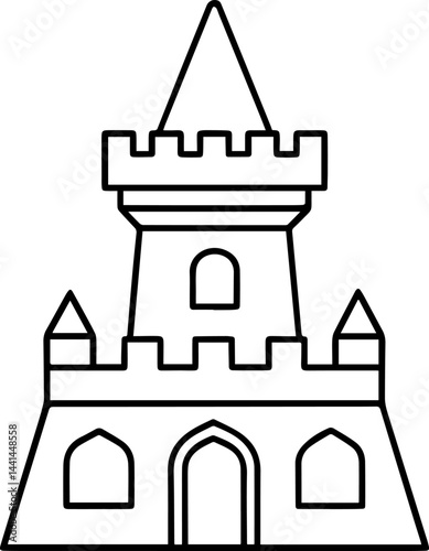 castle tower outline vector illustration coloring book page line art, black outline