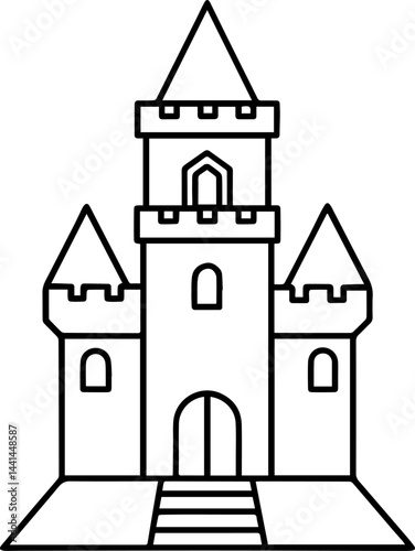 castle tower outline vector illustration coloring book page line art, black outline