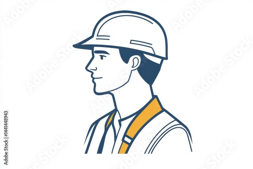 Profile of a Construction Worker in Safety Helmet and Vest