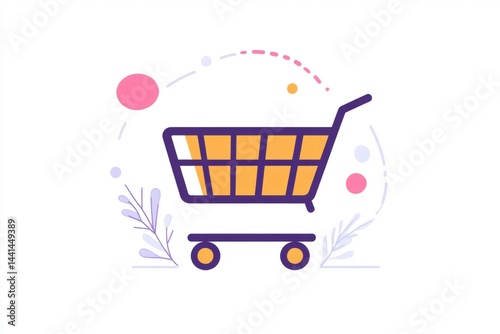 Shopping Cart Illustration with Soft Colors and Minimalist Design