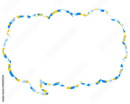 ステンドグラス風吹き出し　三角形模様　細長い雲形