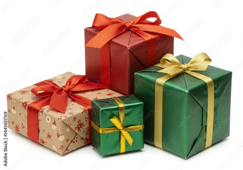 Fototapeta premium Four christmas presents isolated on white background