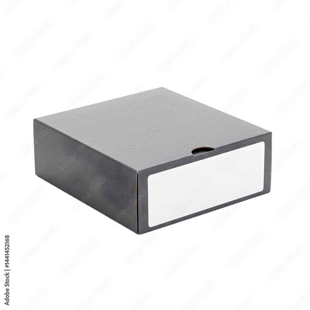 Fototapeta premium Gray box with white label on white