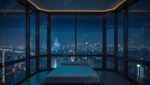modern minimalistic bedroom view 
