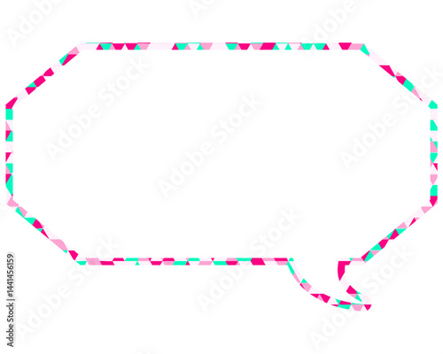 ステンドグラス風吹き出し　三角形模様　細長い八角形