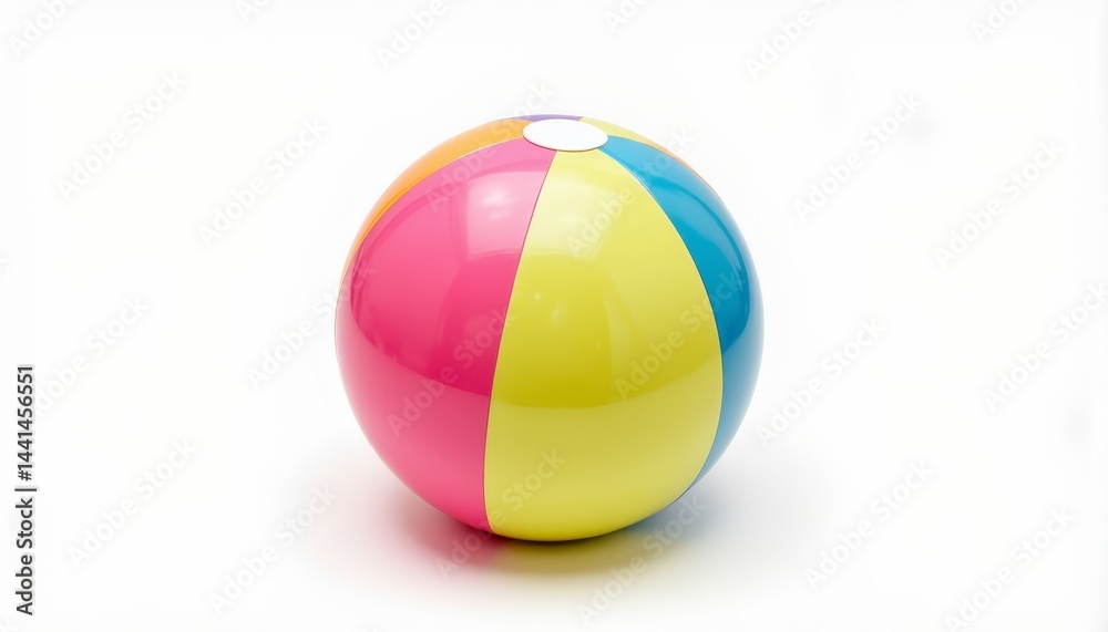 Vibrant inflatable beach ball, a colorful summer essential on white background Vibrant inflatable beach ball, a colorful summer essential on white background